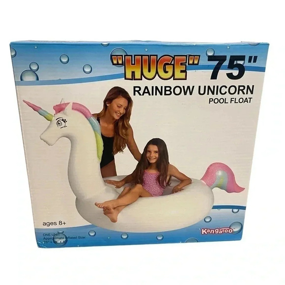 Rainbow Unicorn 75” White Pastel Swimming Pool Beach Water Float Kangaroo New - Picture 1 of 7